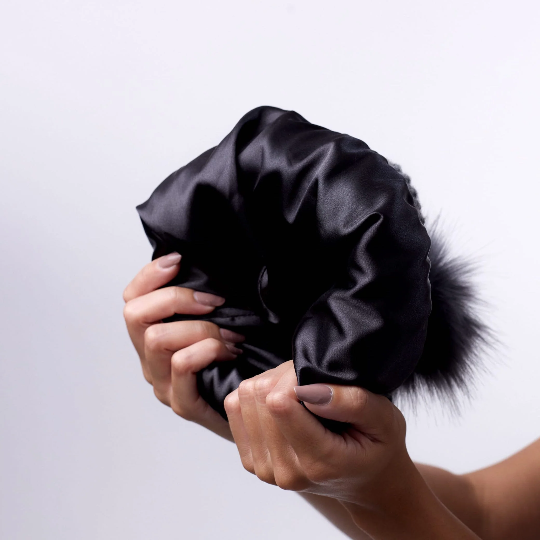 Only Curls Satin Lined Beanie with Pom - Carrie in Dark Grey - Image 3