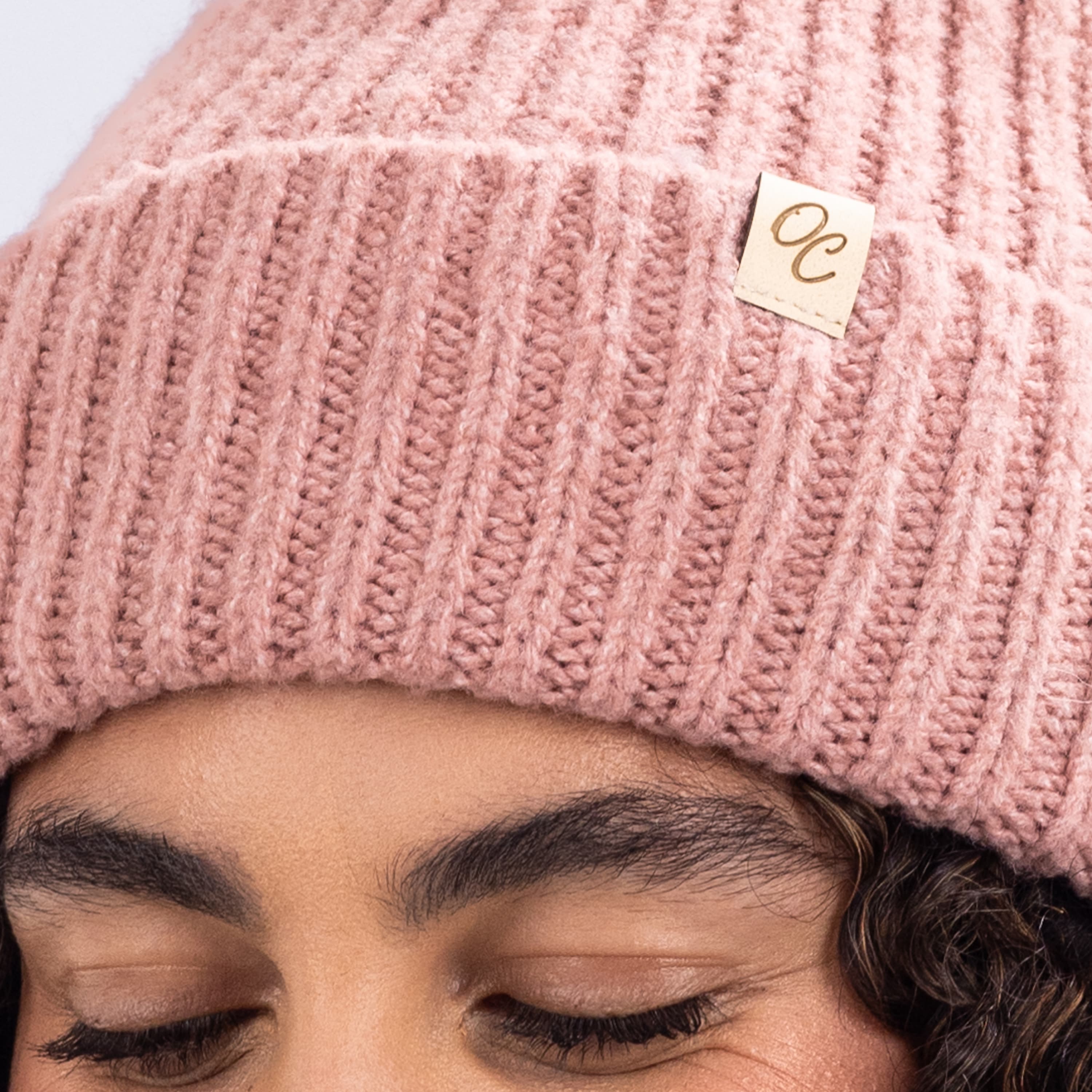 Only Curls Satin Lined Beanie with Pom - Carrie in Dusty Pink - Image 5