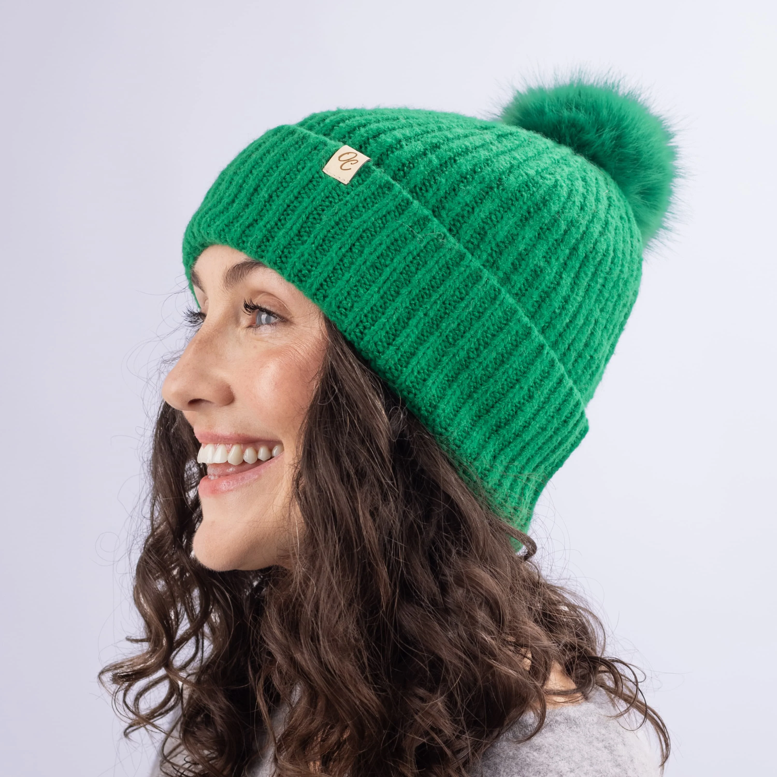 Only Curls Satin Lined Beanie with Pom - Carrie in Emerald Green - Image 4