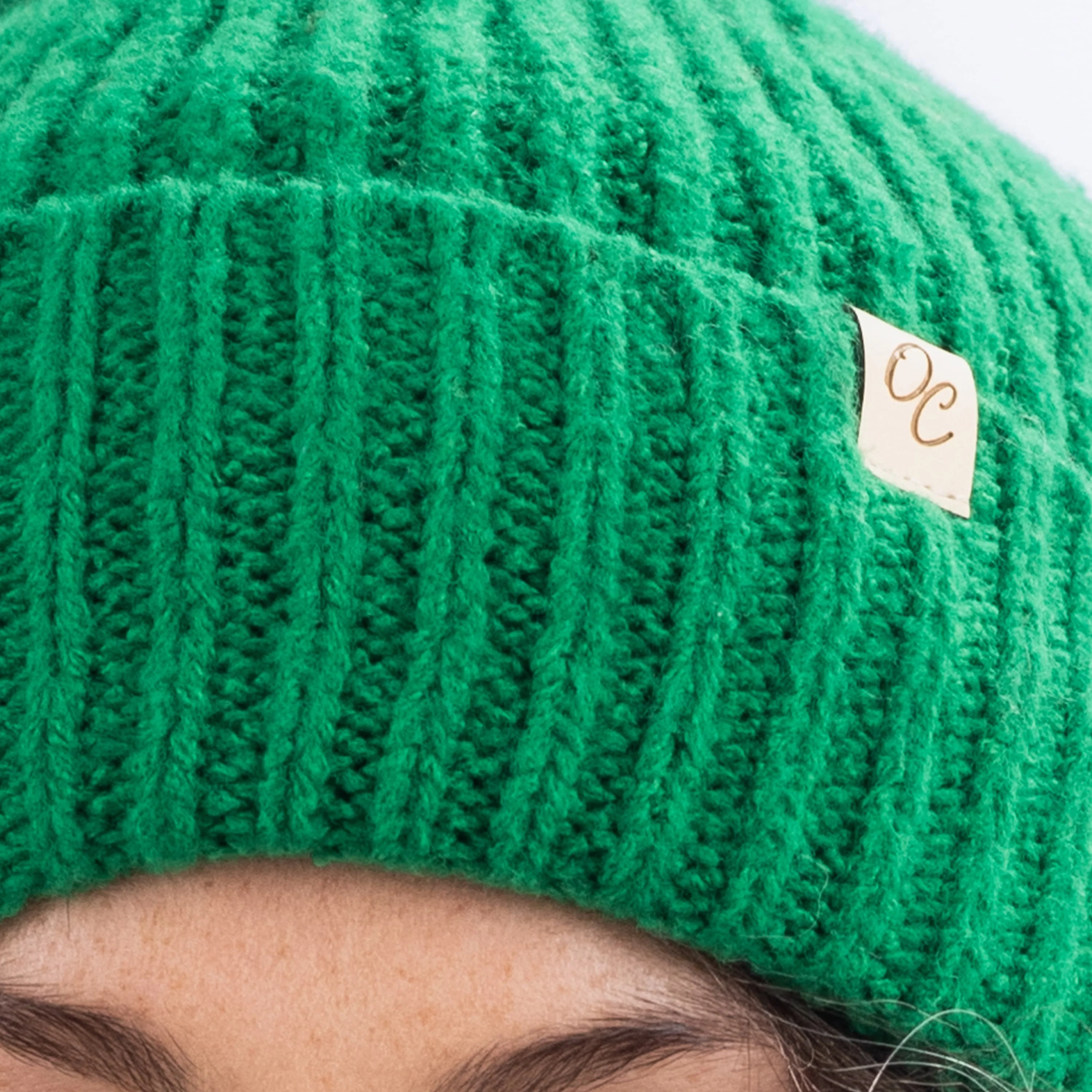 Only Curls Satin Lined Beanie with Pom - Carrie in Emerald Green - Image 5