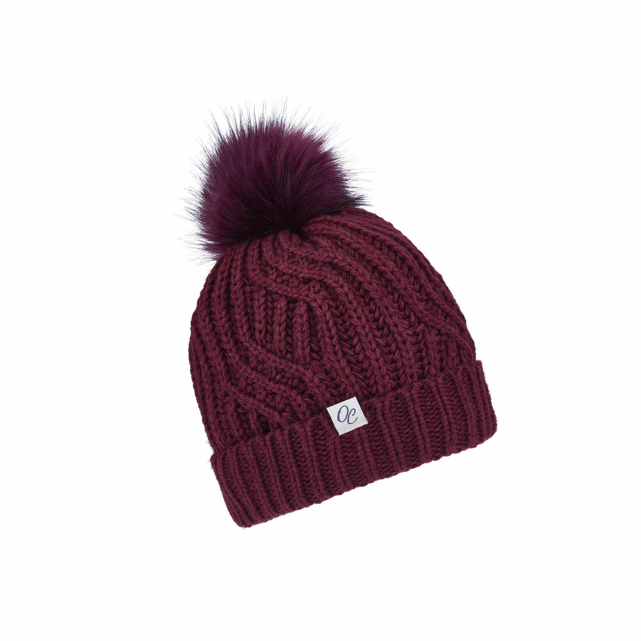 Only Curls Satin Lined Knitted Beanie Hat - Burgundy with Pom Pom - Image 6