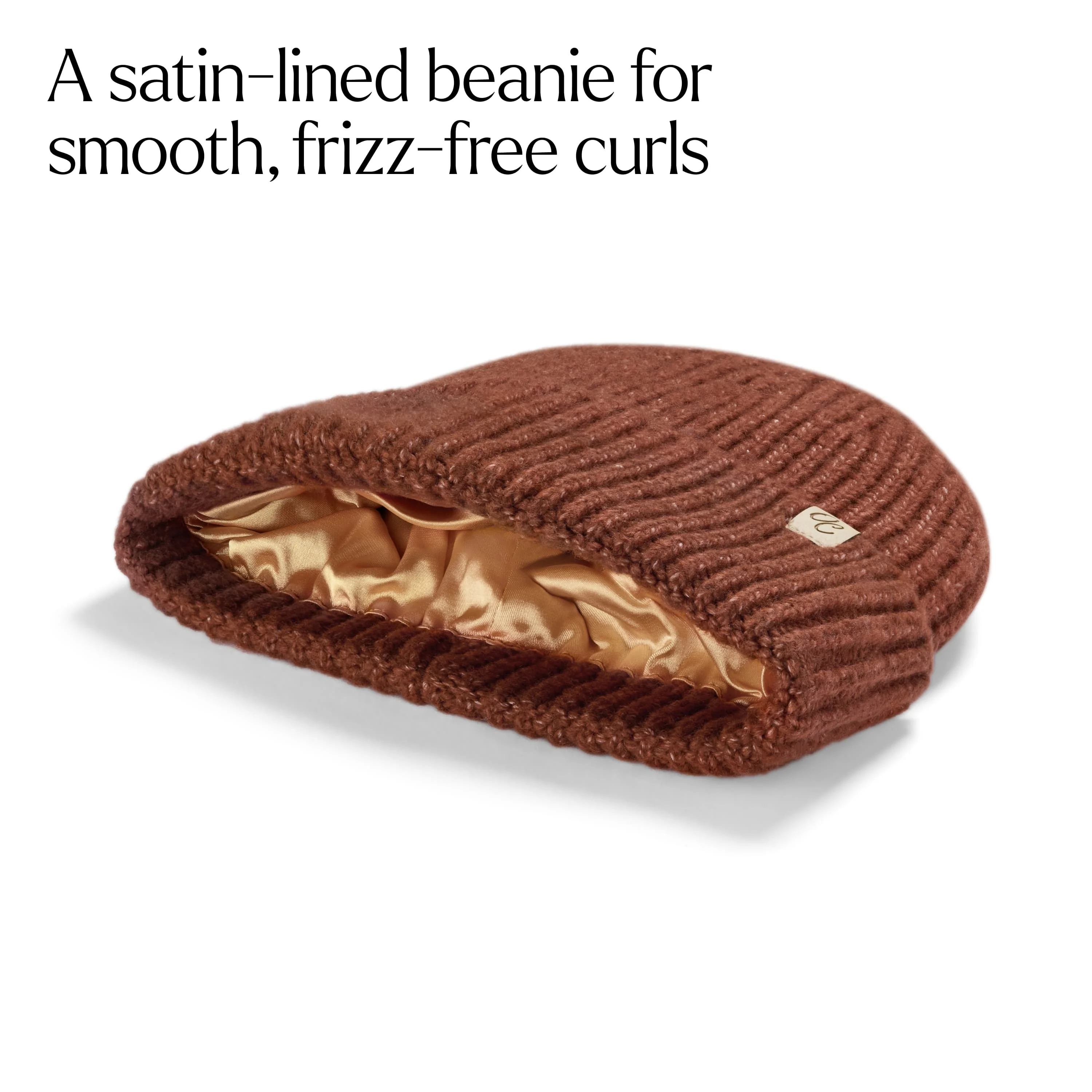 Only Curls Satin Lined Knitted Beanie Hat - Ella in Burnt Orange - Image 3