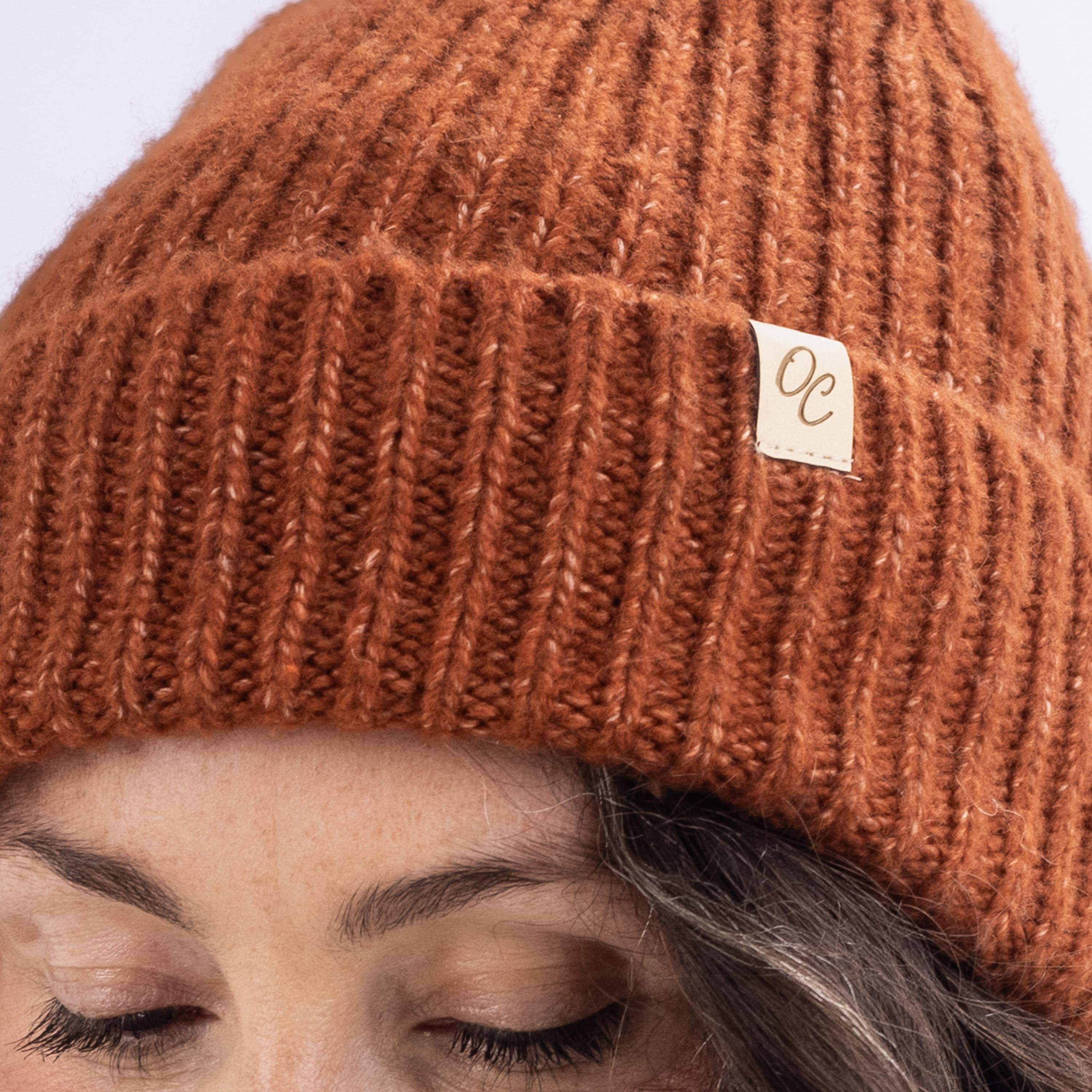Only Curls Satin Lined Knitted Beanie Hat - Ella in Burnt Orange - Image 5