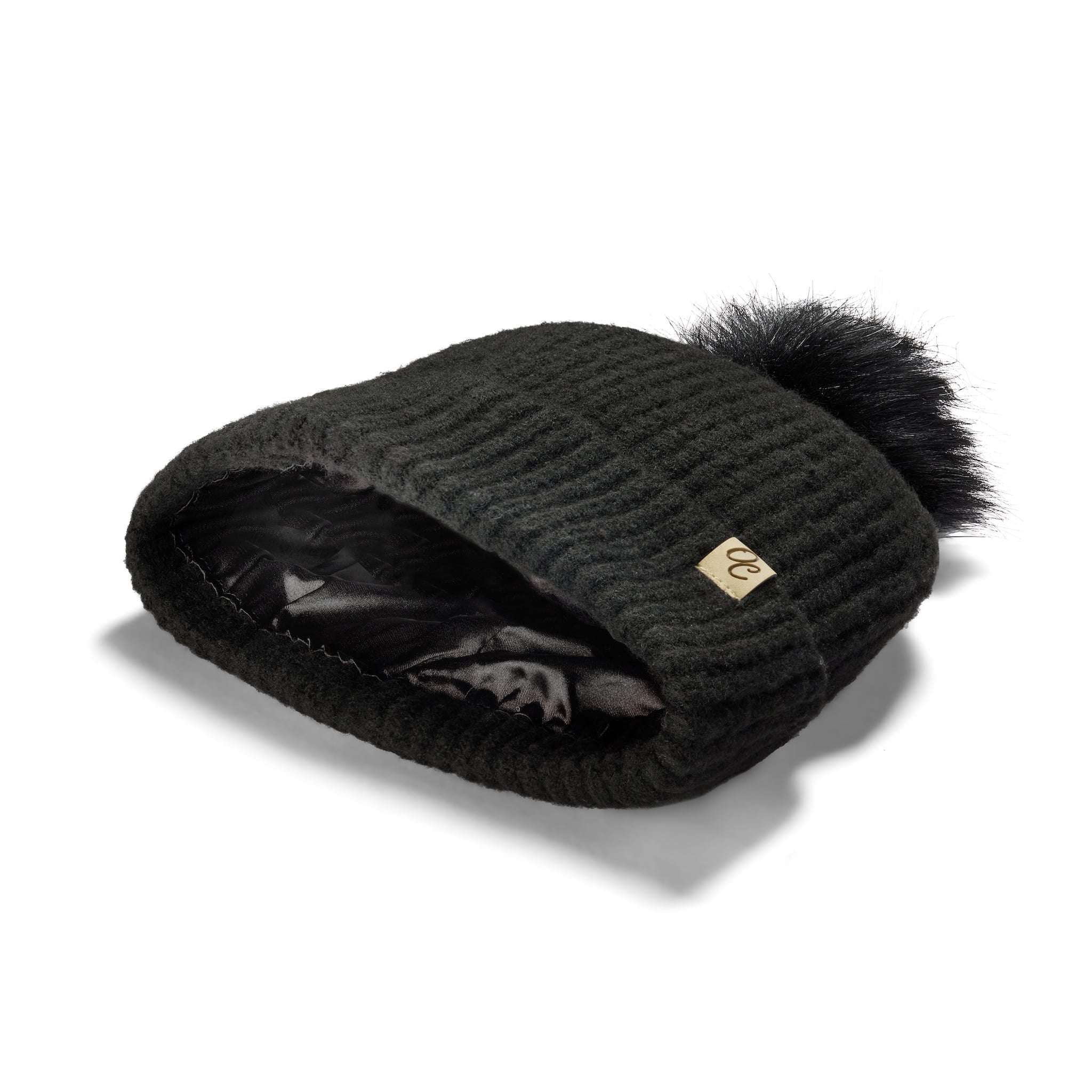 Only Curls Satin Lined Pom Beanie and Snood Set - Sadie in Black - Image 3