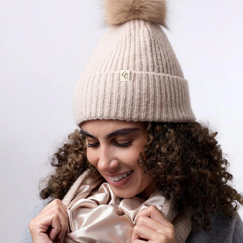 Only Curls Satin Lined Pom Beanie and Snood Set - Sadie in Sand - Image 5